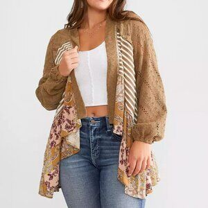 Miss Me Pieced Crochet Cardigan Bone Beige M